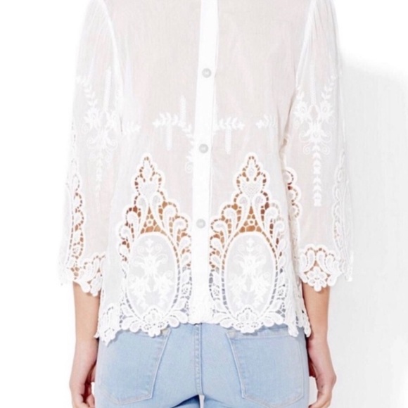 Cynthia Rowley White Lace Embroidered Button Top - Picture 2 of 3